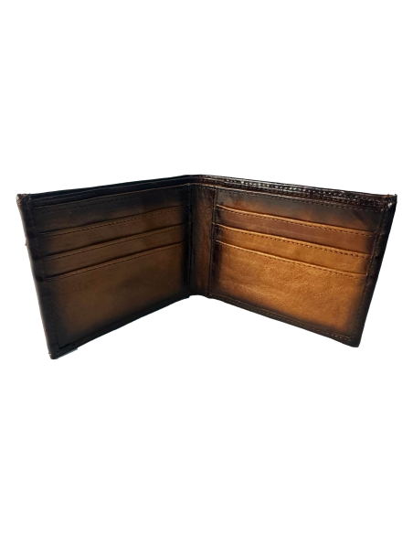 Billetera Marrón de Cuero Genuino con Efecto Quemado: Calidad, Estilo y Exclusividad. ref:3JCUT120