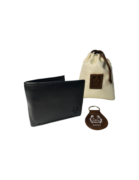 Cartera de Cuero Negro Genuino efecto quemado  para Caballero elegancia y resistencia en cada detalle.  REF: 3JCUT123